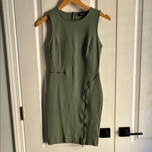 Fab'rik Olive Green Sleeveless Mini Zip Dress